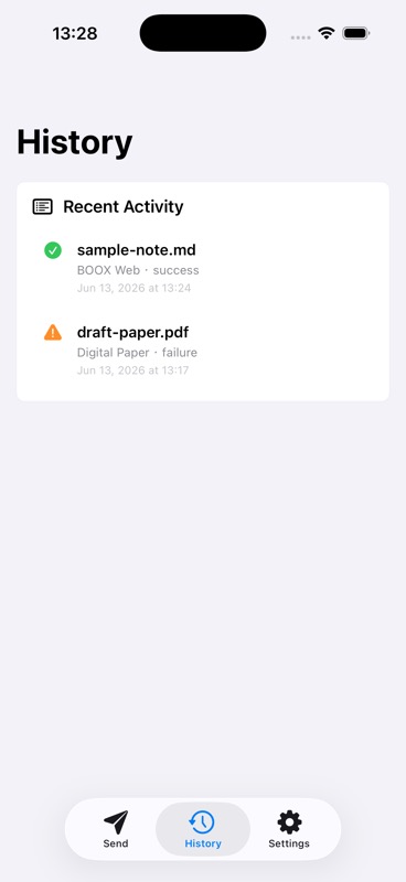 InkDock iPhone transfer history